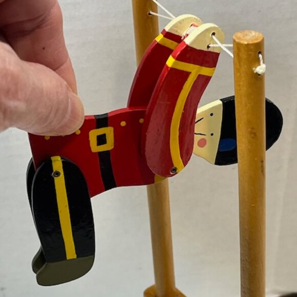 VTG Wooden Soldier Acrobat Flipper Toy Trapeze Sri Lanka Handmade 9.5"Tall - Picture 7 of 15